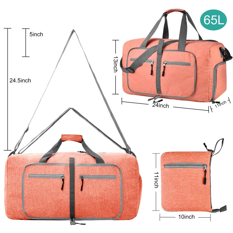 Dimayar 65L Travel Duffle Bag for Men Women - Foldable Duffel Bag with Shoes Compartment - Overnight Bags Waterproof & Tear Resistant(Orange) - Image 2